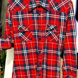 Women’s Red and Blue Long Flannel Shirt